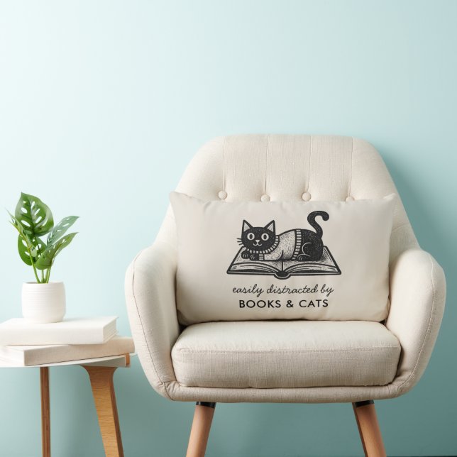 Coussin Rectangle Citation drôle de chat et amateur de livres  (Chaise)