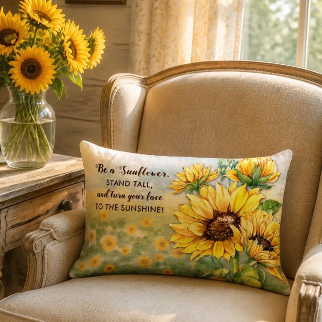 Coussin Rectangle Citation Inspirante de Tournesol à l'Aquarelle Rus (Créateur téléchargé)