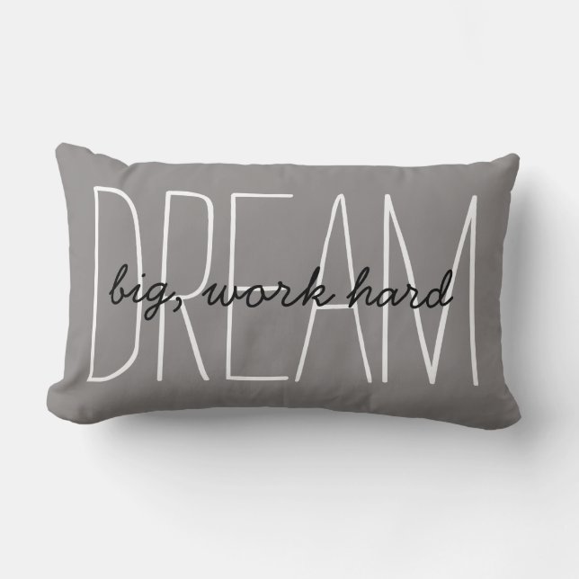 Coussin Rectangle Citation Rêve Grand Gris Inspiration Motivationnel (Recto)