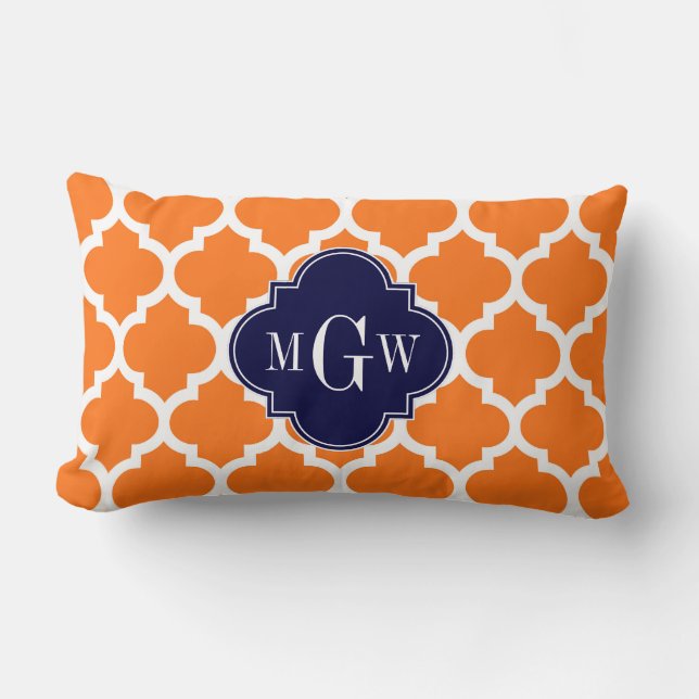 Coussin Rectangle Citrouille Blanc Marocain #5 Navy 3 Monogramme Ini (Recto)