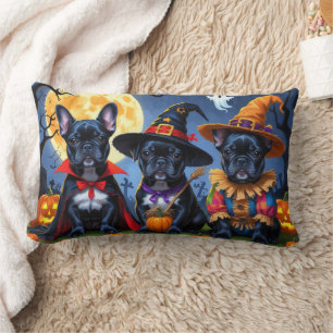 Coussin Rectangle Citrouille de Bulldogs de France noire Halloween d