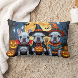 Coussin Rectangle Citrouille de Bulldogs français Halloween drôle