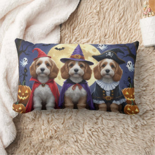 Coussin Rectangle Citrouille de chien Cockapoo Halloween drôle