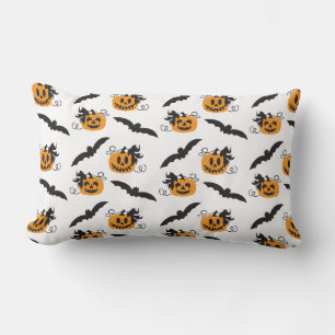 Coussin Rectangle Citrouille Jack-o'-lantern Bat Black Orange Motif