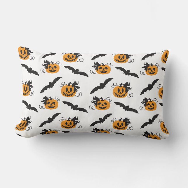 Coussin Rectangle Citrouille Jack-o'-lantern Bat Black Orange Motif (Recto)