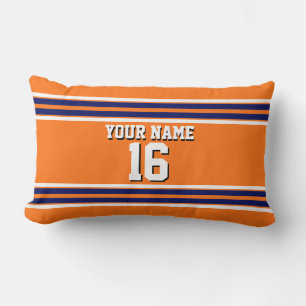 Coussin Rectangle Citrouille Orange avec Marine White Stripes Team J