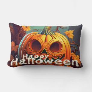 Coussin Rectangle Citrouille orange effrayant avec visage, Halloween