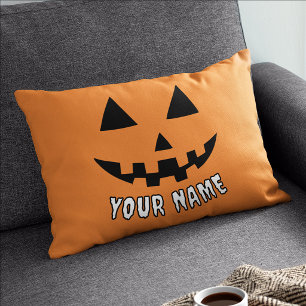 Coussin Rectangle Citrouille orange personnalisée Halloween Votre no