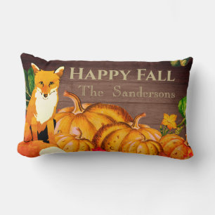 Coussin Rectangle Citrouille rustique Orange Fox automne Feuilles d'