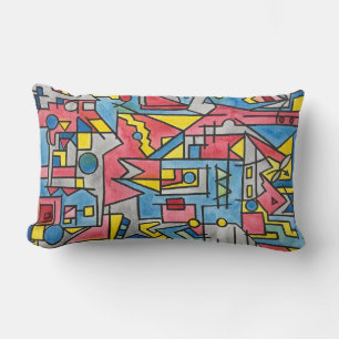 Coussin Rectangle Cityscape Moderne Bauhaus Aquarelle Géométrique Ar