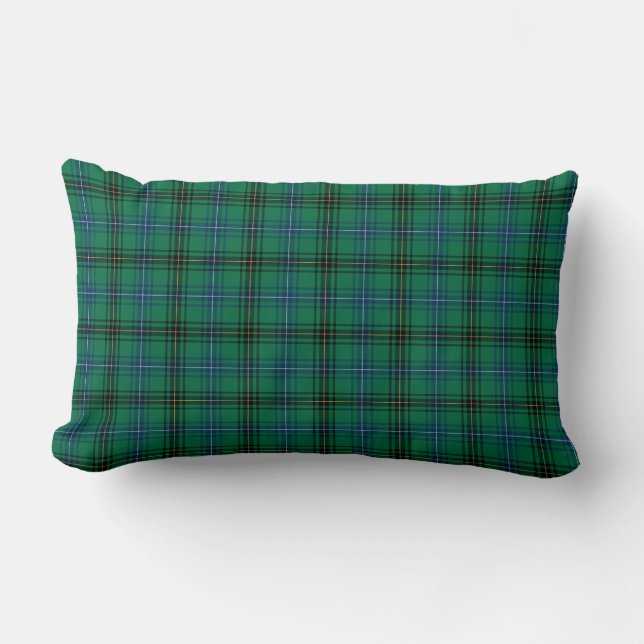 Coussin Rectangle Clan Henderson Bright Green et Blue Tartan (Recto)