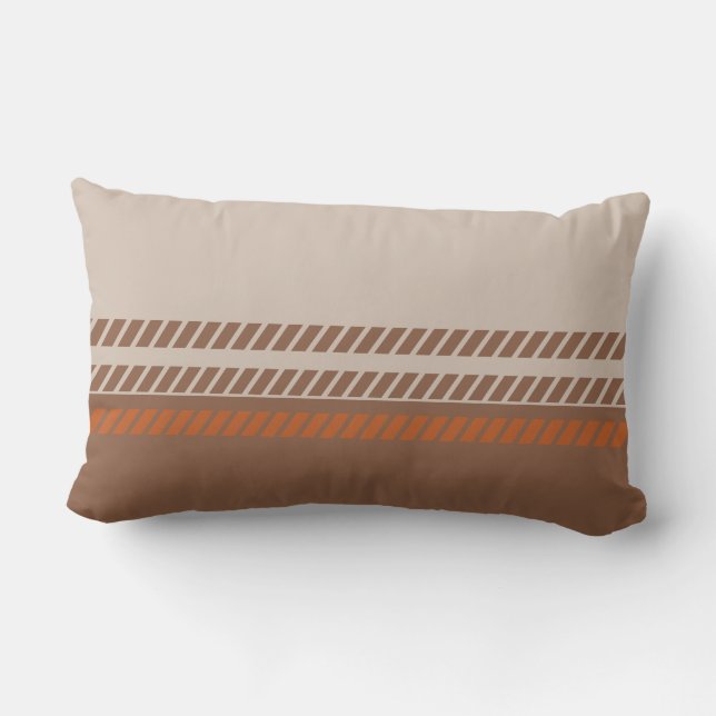 Coussin Rectangle Classic Brown and Tan and Orange with Stripes  (Verso)