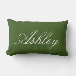 COUSSIN RECTANGLE CLASSIQUE MODERNE PERSONNALISÉ NOM VERT FONCÉ STYL