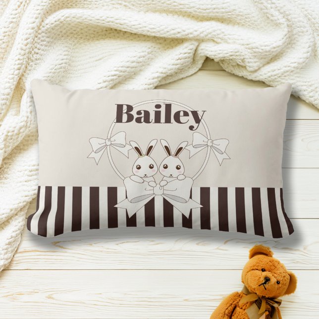 Coussin Rectangle Classique Moderne Stripe Cute Twin Bunny Girl (Créateur téléchargé)