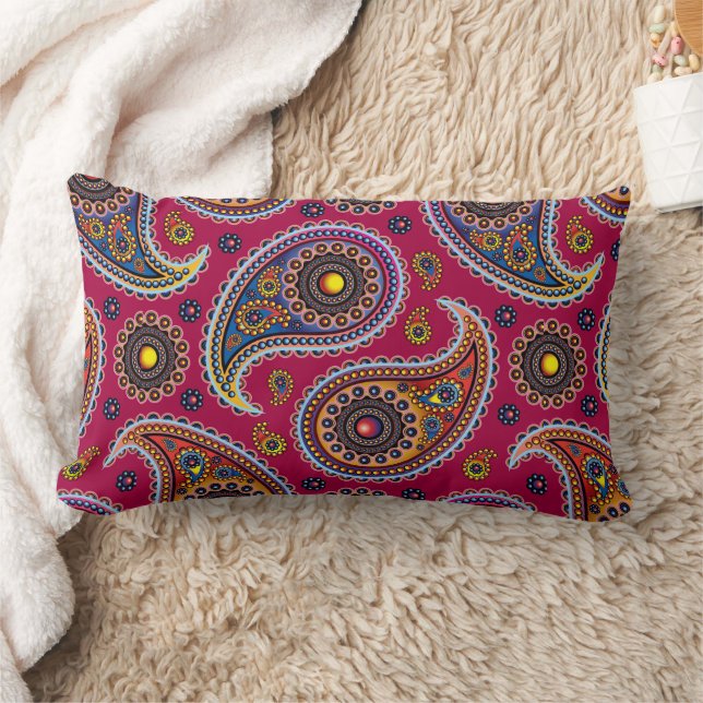 Coussin Rectangle Classique Paisley Rouge Bleu Marine Jaune Féminin  (Couverture)