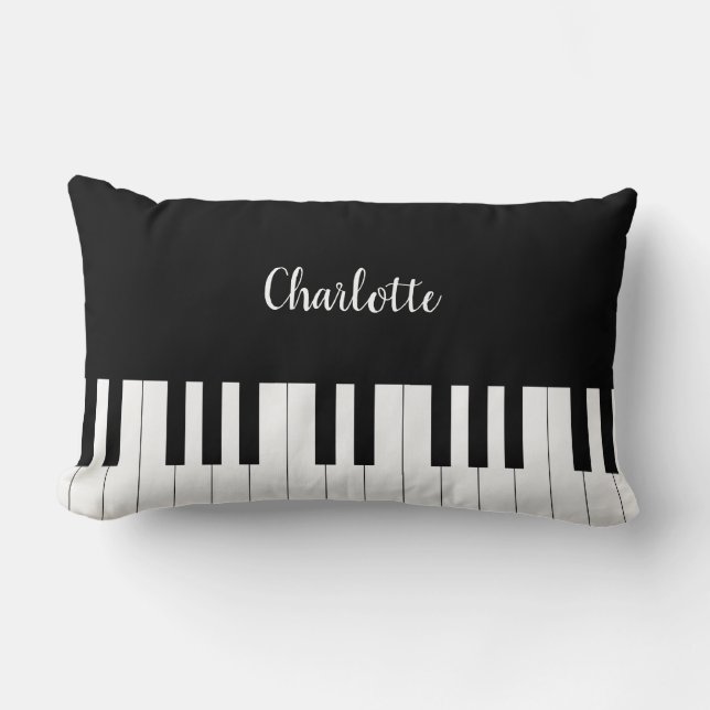 Coussin Rectangle Clavier de piano, conception noire et blanche de (Recto)