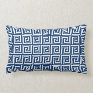 Coussin Rectangle Clé grecque, bleu marine et blanc