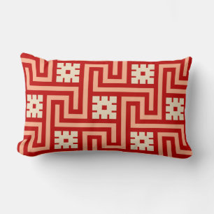 Coussin Rectangle Clé grecque Déco, corail orange et beige