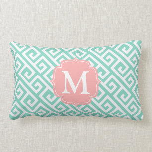 Coussin Rectangle Clé grecque élégante de bleu de turquoise d'Aqu