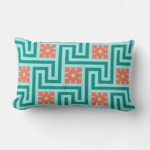 Coussin Rectangle Clé grecque, turquoise, Aqua et corail de Deco