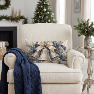 Coussin Rectangle Clochettes de Noël en argent élégantes à l'aquarel