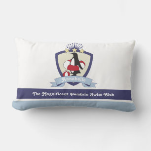 Coussin Rectangle Club de natation Crest Cute Penguin Nom des enfant