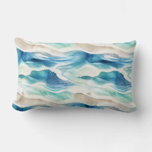 Coussin Rectangle Coastal Ocean Waves Watercolor Pillow 