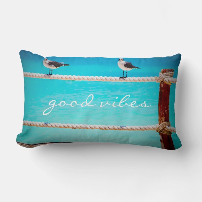 Coussin Rectangle Coastal Seagull Beach Bird Good Vibes Citation Scr (Recto)