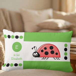 Coussin Rectangle Coccinelle verte et blanche enfants monogramme