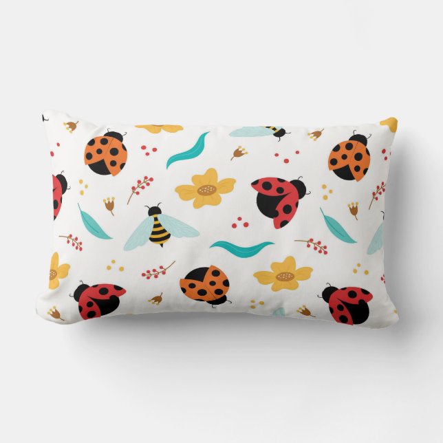 Coussin Rectangle Coccinelles Abeilles Fleurs Décoration de Maison C (Recto)