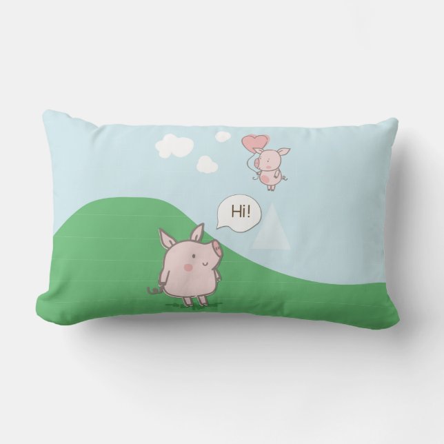 Coussin Rectangle Cochon Flottant mignon Dit Bonjour (Recto)