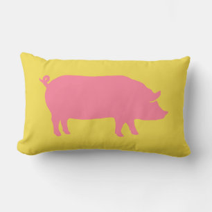 Coussin Rectangle Cochon rose sur jaune
