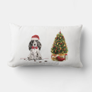 Coussin Rectangle Cocker Spaniel Funny Chien de Noël avec arbre