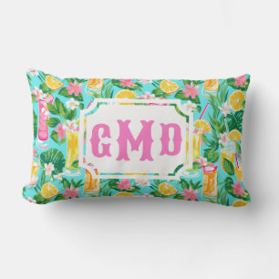 Coussin Rectangle Cocktails Tropicaux d'Été Prépa Monogramme