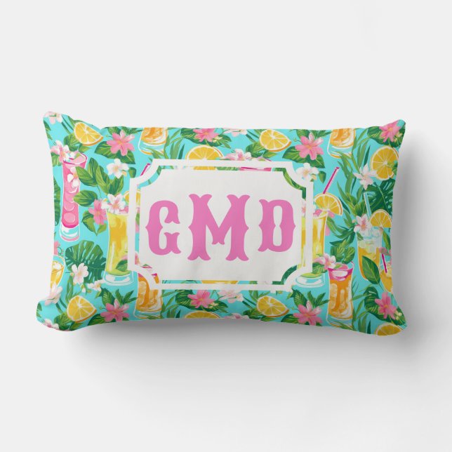 Coussin Rectangle Cocktails Tropicaux d'Été Prépa | Monogramme (Recto)