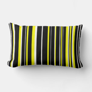 Coussin Rectangle Code-barres rayé noir, jaune et blanc