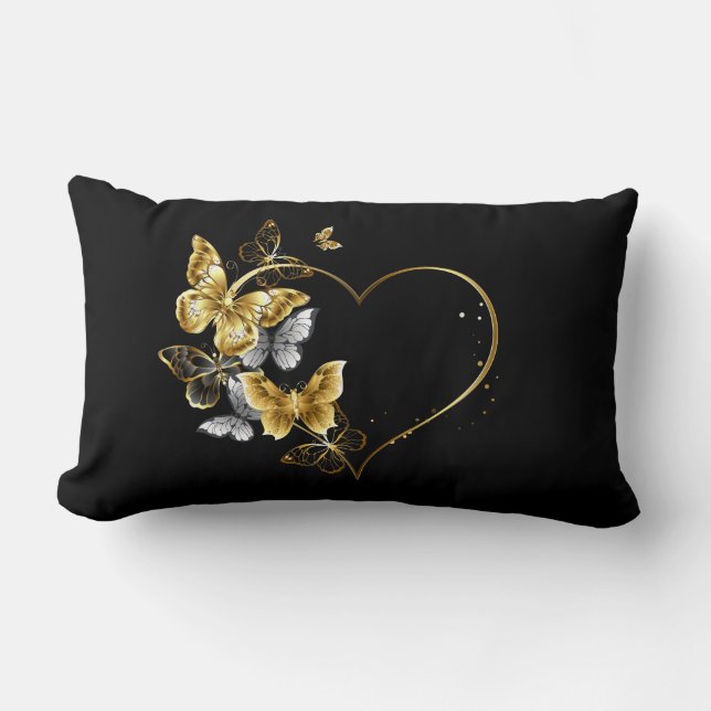 Coussin Rectangle Coeur aux papillons d'or (Recto)