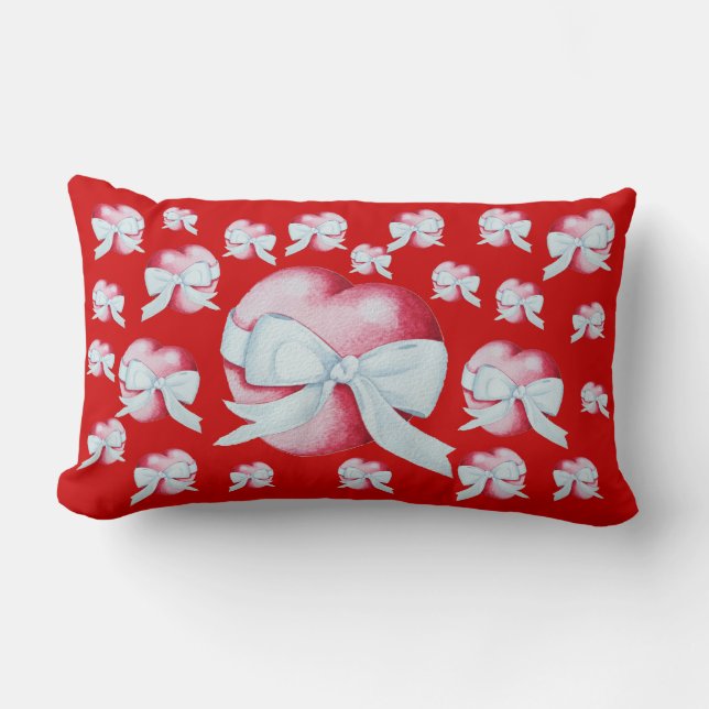 Coussin Rectangle coeur d'amour rouge et arc blanc design romantique (Recto)