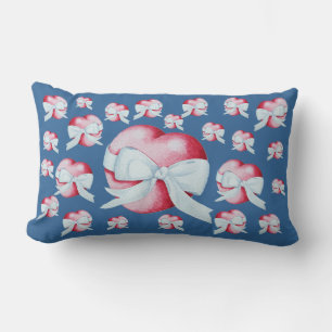 Coussin Rectangle coeur d'amour rouge romantique et arc blanc