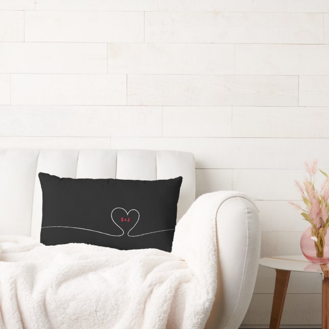 Coussin Rectangle Cœur de la Saint-Valentin Monogramme Date Deux-Ton (Canapé)