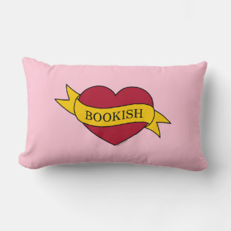 Coussin Rectangle Coeur de livre rose ruban jaune