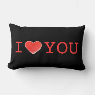 Coussin Rectangle Coeur doux Noir 'I Heart You' rouge lumbar