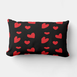 Coussin Rectangle Coeurs d'amour rouge sur noir