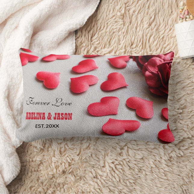 Coussin Rectangle Coeurs de fleurs Aimer Nom personnalisé Valentines (Couverture)