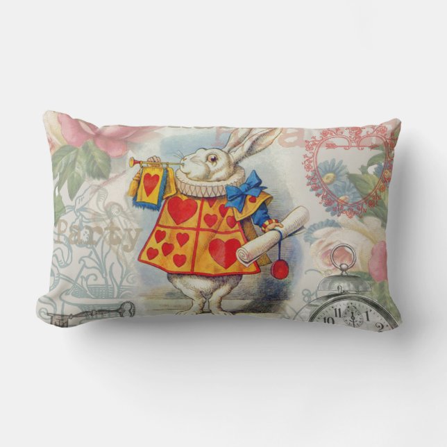 Coussin Rectangle Cœurs de Lapin Blanc Alice Classique (Recto)