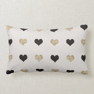 Coussin Rectangle Coeurs de Parties scintillant Noir et Or Jeter Ore