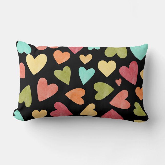 Coussin Rectangle Coeurs d'eau noir Motif, rose, vert bleu (Recto)