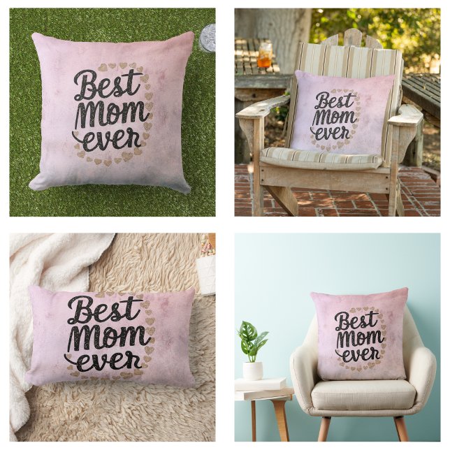 Coussin Rectangle Cœurs Dorés Moderne Script Tendance Meilleure Mama (Golden Hearts Trendy Script Best Mom Ever Modern pillows)