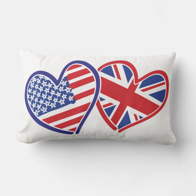 Coussin Rectangle Coeurs du drapeau américain et britannique (Recto)