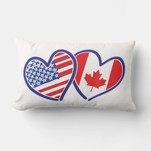 Coussin Rectangle Coeurs du drapeau canadien et américain (Recto)